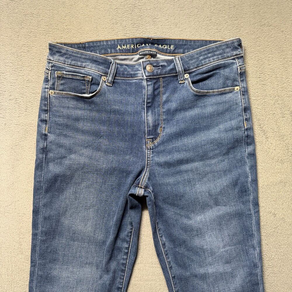American Eagle Womens 10 Short High Rise Skinny Kick Jeans Blue Raw Hem Denim - Picture 3 of 12